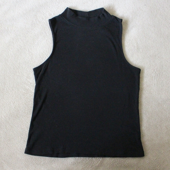 Twik | Organic Cotton Mock Neck Tank Black Ribbed - Picture 2 of 4